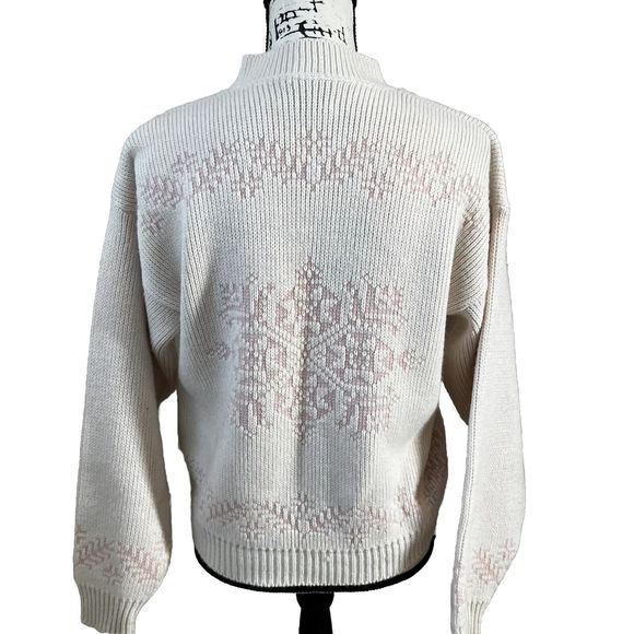 Vintage Thackery Knit Nordic Snowflake Sweater Cream Pink Pullover Sz Medium - Picture 4 of 10